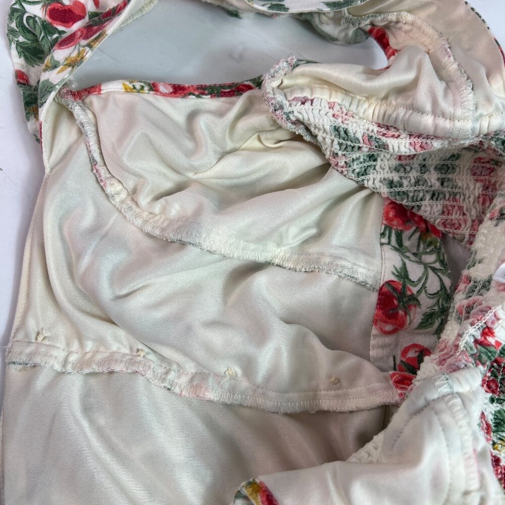 Midnight Sky Cherry Print Ruffle Strap Cropped Top Corset Size Medium Rockabilly - Picture 10 of 12